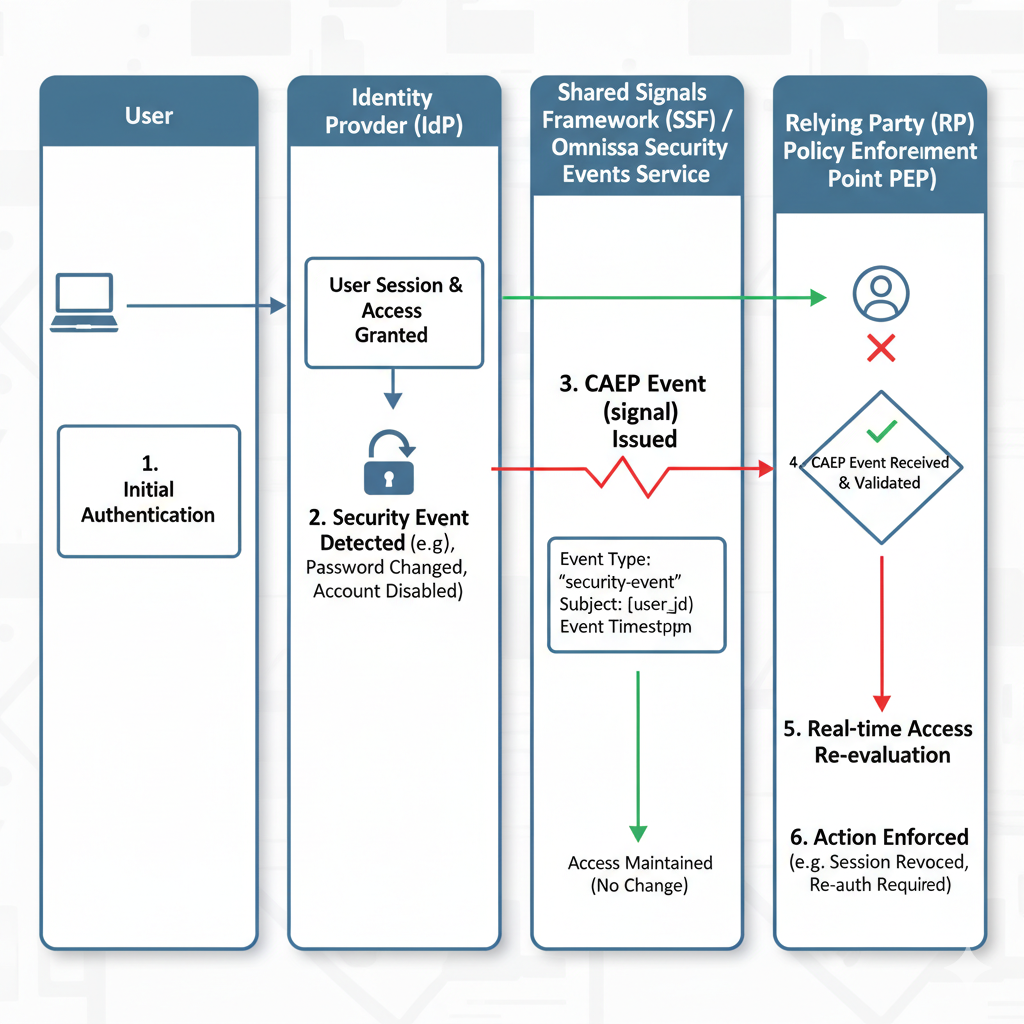 Continuous Access Evaluation (CAEP) flow diagram